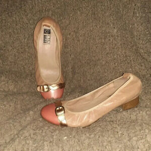 MAM'ZELLE-Tan/Orange/Bronze-Leather-Heeled Ballet Flats-Cap Toe-Sz 40-Near Mint